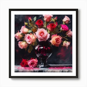 Bouquet of Peach, Pink and Red Roses Art Print