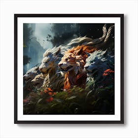 Lions Roaming In The Forest Art Print
