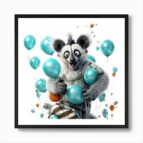 Lemur With Balloons 2 Art Print