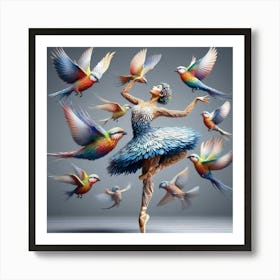 Ballet Dancer With Birds Art Print