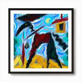 An Abstract Impressionist Oil Painting Of Don Quixote Art Print