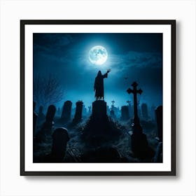 Death Fear Rising Full Fog Gravestone Dark Night Evil Background Holiday Horror Undead (23) Art Print