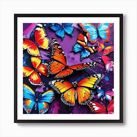 Butterflies On A Purple Background Art Print