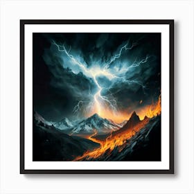 Impressive Lightning Strikes In A Strong Storm 2 Art Print