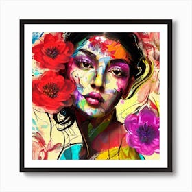 Woman With Flowers 2 Art Print