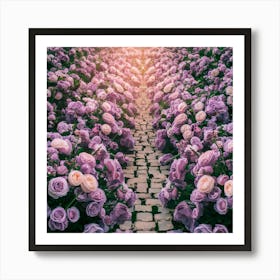 Purple Roses In The Garden Art Print