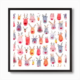 Cute Winter Reindeers Kids Art Print