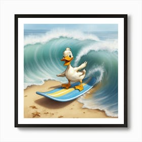 Duck On Surfboard 3 Art Print