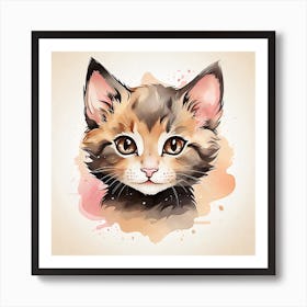 Cute Kitten Watercolor Painting Art Print