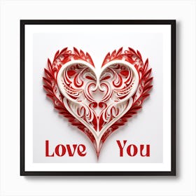 Red Heart Valentine Paper Art Art Print