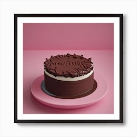 Chocolate Cake On Pink Plate Art Print