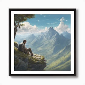 A Man Sleeps On The Edge Of A High Mountain, Next Art Print