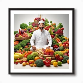 Muslim Man Surrounded By Fruits And Vegetables Art Print