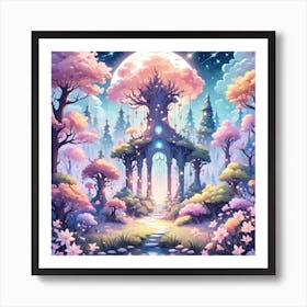 A Fantasy Forest With Twinkling Stars In Pastel Tone Square Composition 388 Art Print