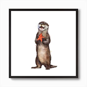 Otterly Delighted Otter Square Art Print