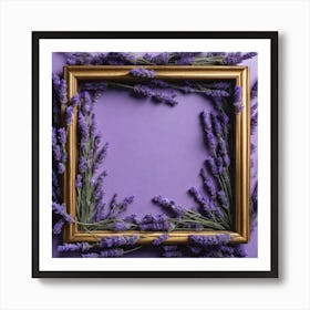 Lavender Flower Frame On Purple Background 1 Art Print