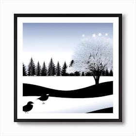 Winter Landscape With Birds Art Print