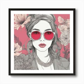 Beguiling Watercolor Painting, Watercolor Texture, A Flowers Wearing Sunglasses And A T Shirt, In Th Art Print