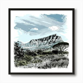 A Table Mountain In Cape Town Hand Drawn Sketch 2 Art Print