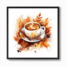 Coffee And Autumn Leaves Art Print
