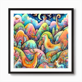 Colorful Animals In The Night Sky Art Print