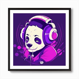 Panda Bear With Headphones Art Print