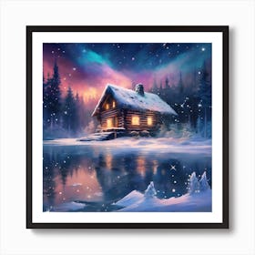 Forest Cabin against a Starlit Sky Art Print