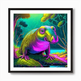 Duckbilled Platypus In Neon Art Print