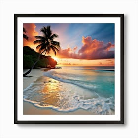 Tropical Beach Panorama Capturing The Gentle Embrace Of Pastel Porcelain Waves Kissed Art Print