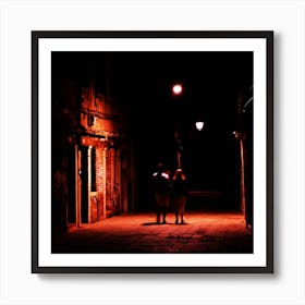 Venetian Dreams - Couple - photograph romance suspnce mystery red black square photo Art Print