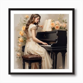 Girl Playing Piano Art Print