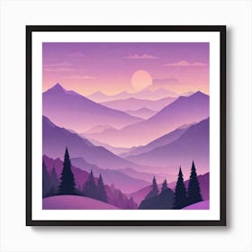 Misty mountains background in purple tone 53 Art Print