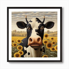 Cow In Sunflower Field 1 Art Print