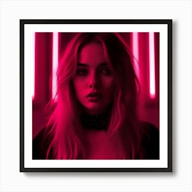 Girl In Neon Lights Art Print