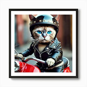 Cat Riding Red Scooter 2 Art Print