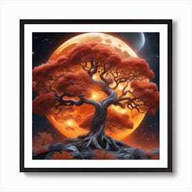 Tree ORANGE On Moon Ultra Art Print