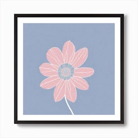 A White And Pink Flower In Minimalist Style Square Composition 347 Art Print