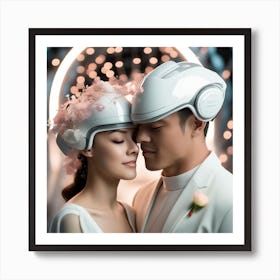 Bride And Groom In Futuristic Helmets Póster