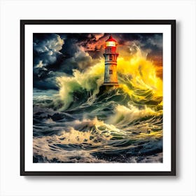 Lighthouse In The Storm Art Print