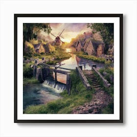 Village At Sunset Art Print