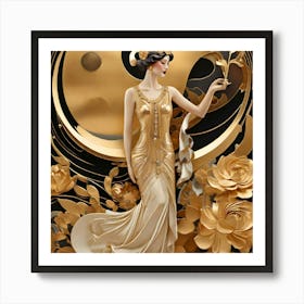 A Beautiful Woman Blow The Dust Off A Moon Like Flower Art Print