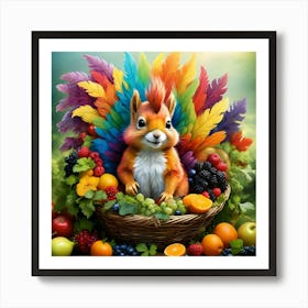 Fantasy Squirrel,Rainbow Feathers #4 Art Print