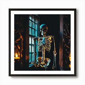 Skeleton In Front Of A Window Art Print