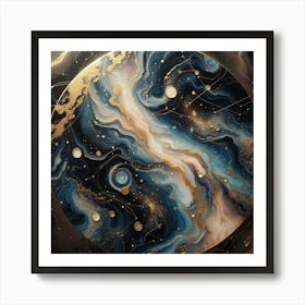 Swirling Galaxies And Constellations With Gold Leaf Accents (1) Art Print