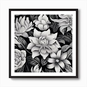 Black And White Floral Pattern Art Print