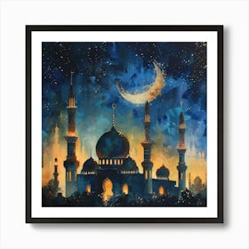 Muslim Mosque At Night Art Print