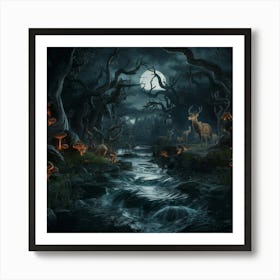 Forest At Night Art Print