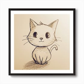 Cute Cat Drawing Art Print