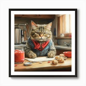 Cat In The Kitchen 2 Art Print