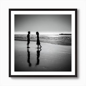 Silhouettes On The Beach Art Print